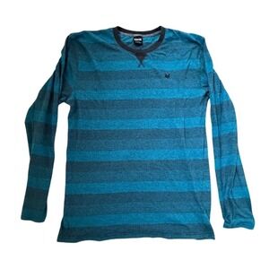 Y2K Zoo York Men's Long Sleeve Blue Striped Shirt Size M vintage steeetwear